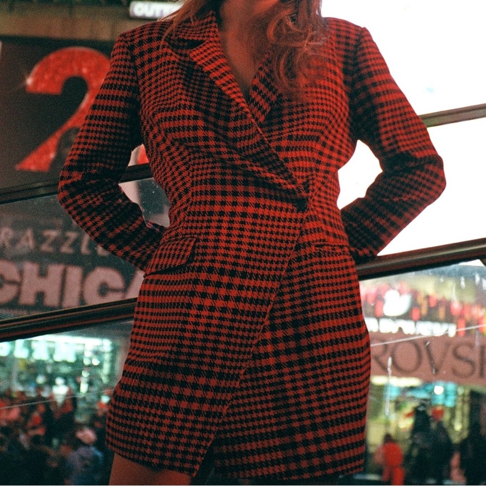 Zara Red and Black Houndstooth blazer dress